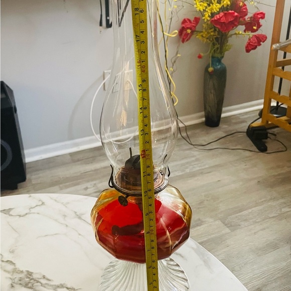 Vintage Glass Oil Lamp with Red and Amber Base - Picture 3 of 3